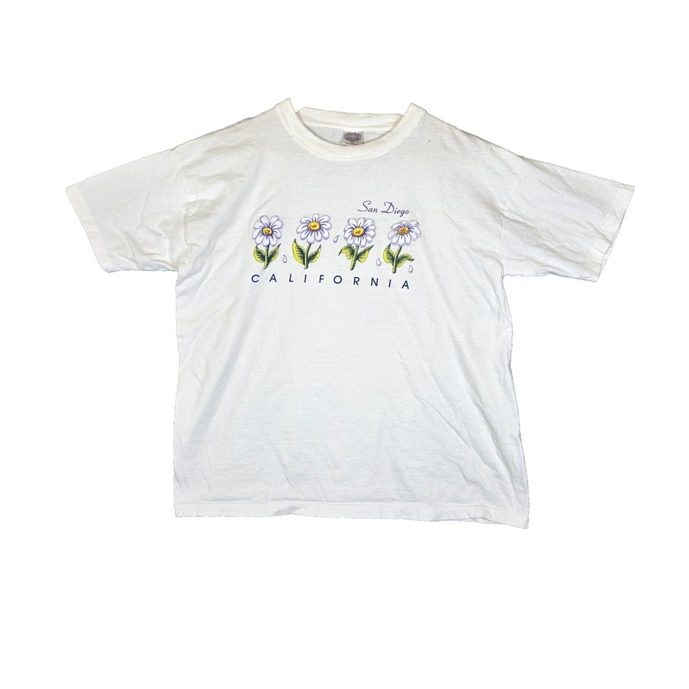 Vintage 90s San Diego California T Shirt Puff Print Daisy Floral Nature‎ Tag XL